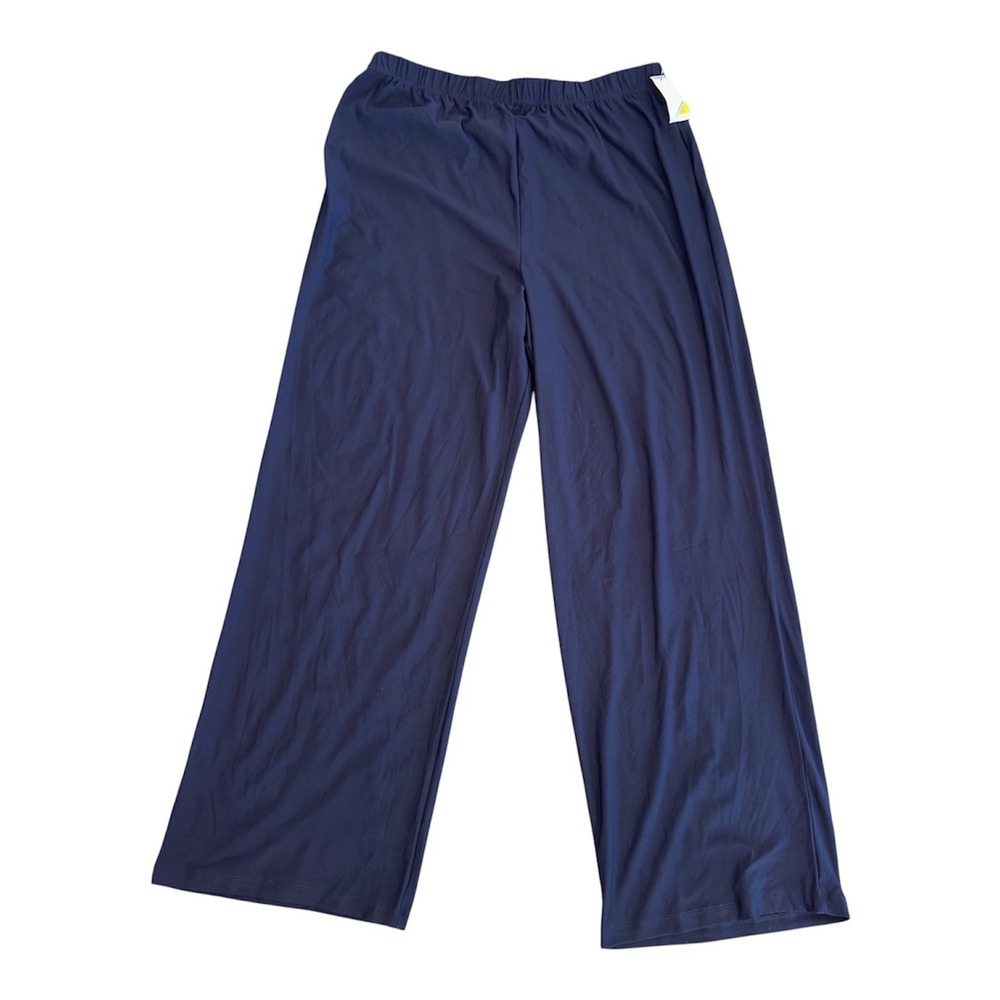 Luxology Womens 1X Navy Blue Wide Leg Elastic Waist Pants